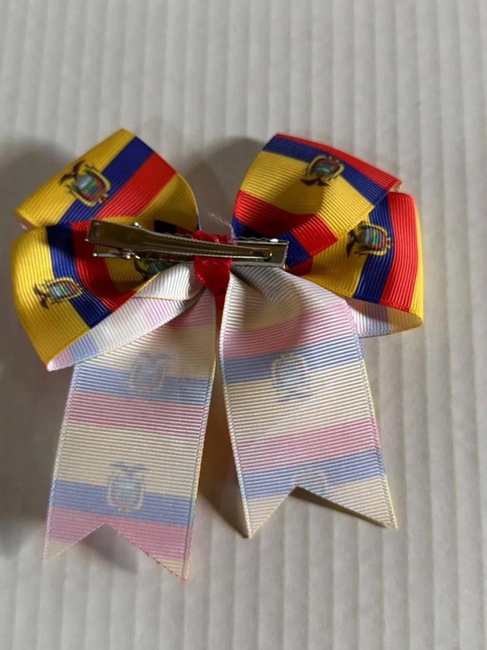 Ecuadorian Flag Striped Yellow, Red & Blue Hair Bow